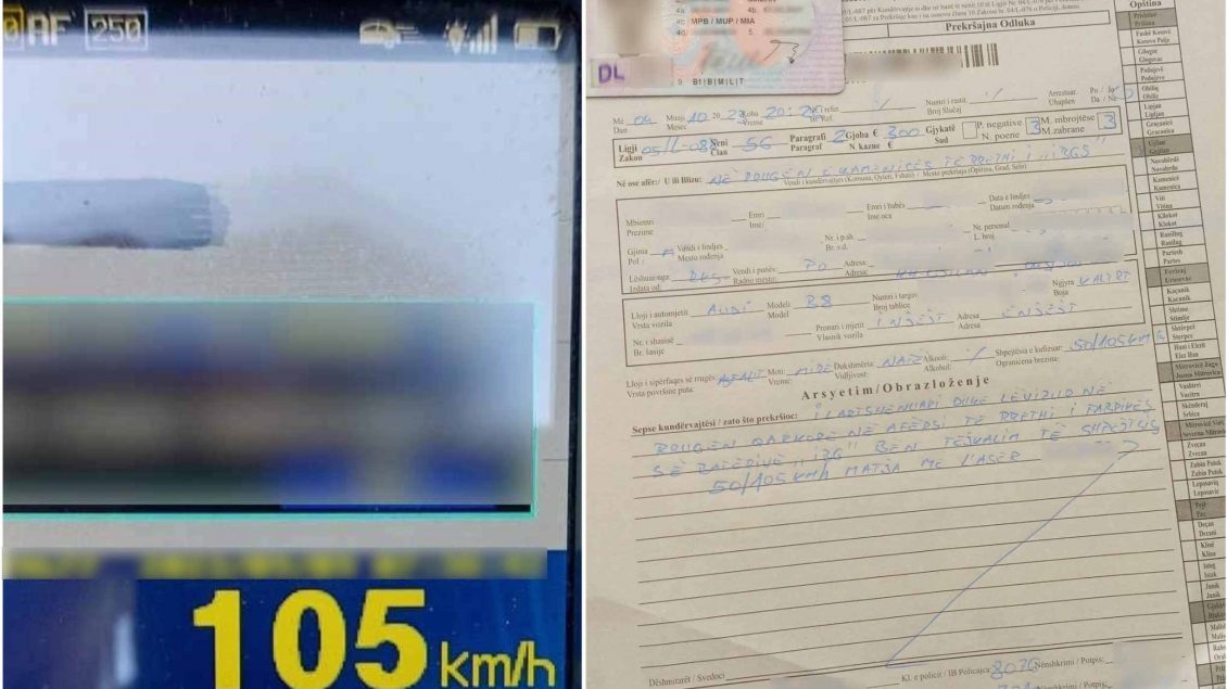 voziti-me-shpejtesi-105-km/h,-gjobitet-me-300-euro-dhe-ndalim-te-vozitjes-ne-afat-prej-tre-muaj