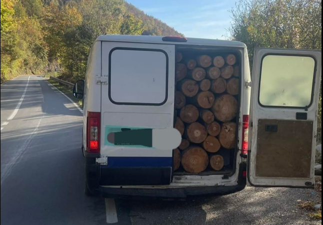 policia-ndalon-nje-furgon-ne-brod,-po-transportonte-drunj-ilegalisht-nga-malet-e-shterpces