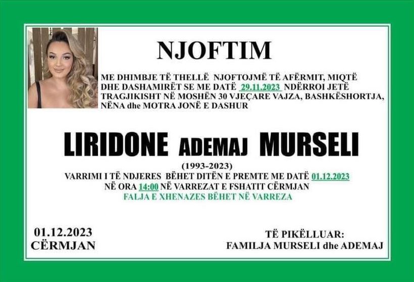 Nesër varroset Liridona Murseli, e cila u vra mbrëmë nga grabitësit në Prishtinë