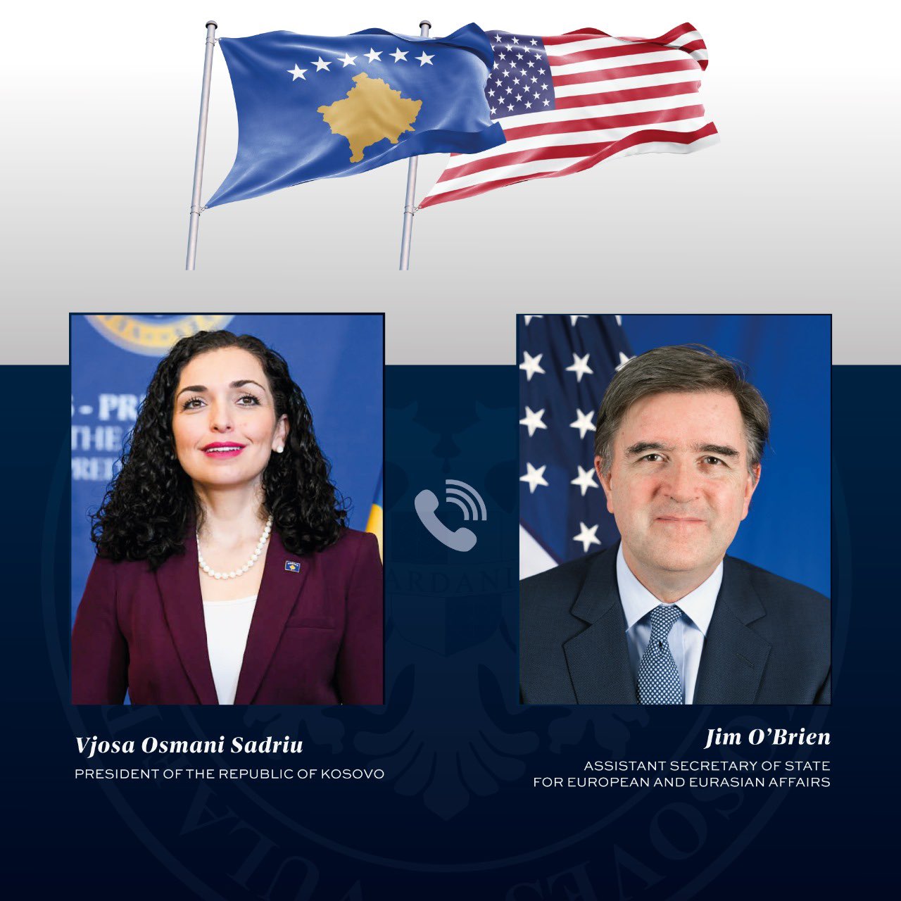 Bisedë telefonike Osmani – O’Brien, diskutojnë për anëtarësimin e Kosovës në KiE dhe Marrëveshjen e Brukselit