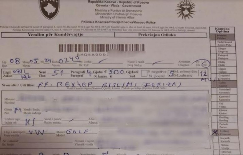 Gjobë nga 500 euro ndaj dy shoferëve që bënin gara shpejtësie në Ferizaj
