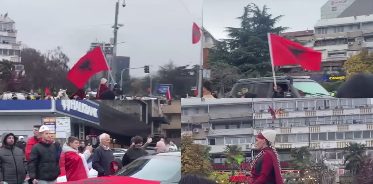 Shqiptarët në Shkup festojnë 28 Nëntorin, paradë me kuaj dhe makina