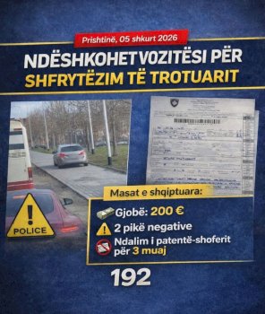 Tejkaloi kolonën duke shfrytëzuar trotuarin  gjobitet shoferi në Prishtinë