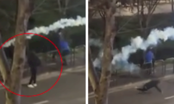 momenti-kur-protestuesi-ne-tirane-rrezohet-pasi-u-godit-nga-bombola-me-gaz-lotsjelles