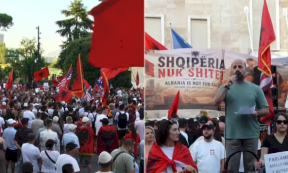 protesta-ne-tirane-–-dritan-goxhaj-qe-akuzohet-si-perkrahes-i-iranit,-mesazh-urimi-per-shba:-mike-e-popullit-shqiptar
